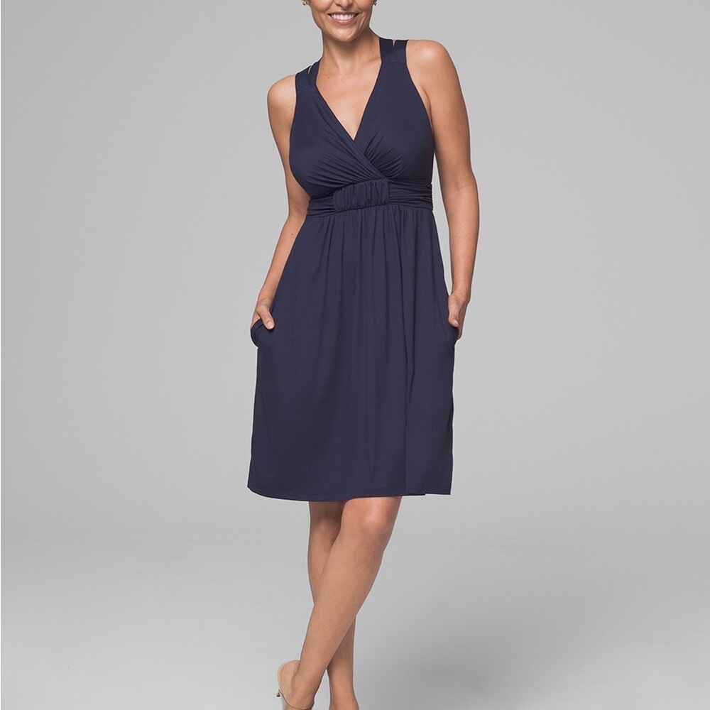 Cross-Back Dress With Built-In Bra Navy Sleeveless with Pockets